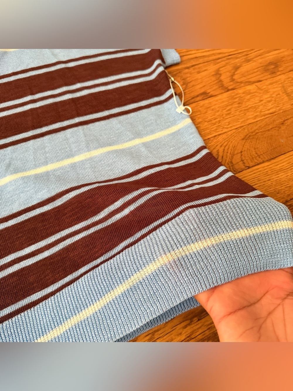ANTHROPOLOGIE Light Blue & Brown Striped Knit Polo Sweater Vest - Picture 3 of 4